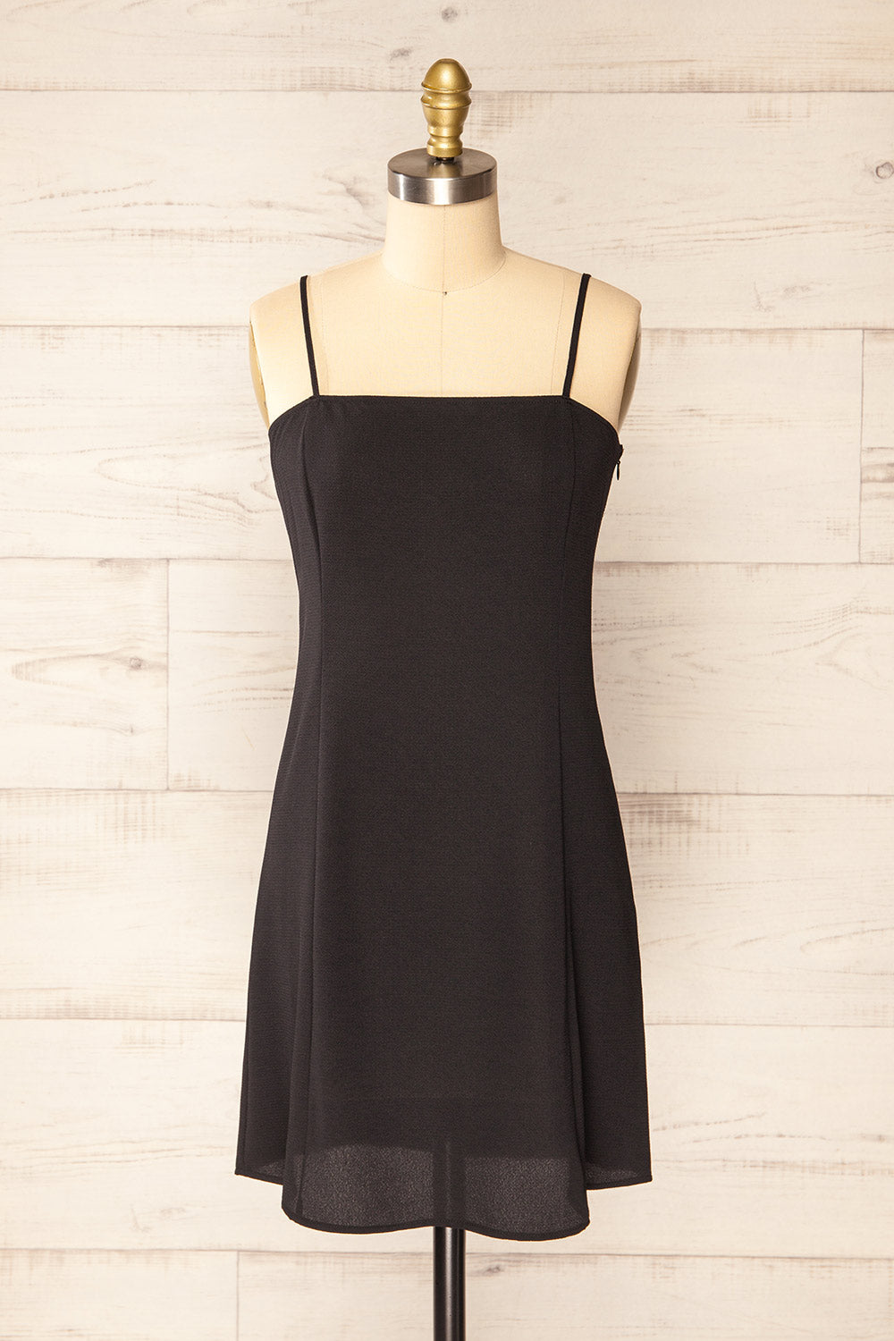 Beaucaire Black Short Dress w/ Thin Straps | La petite garçonne front view