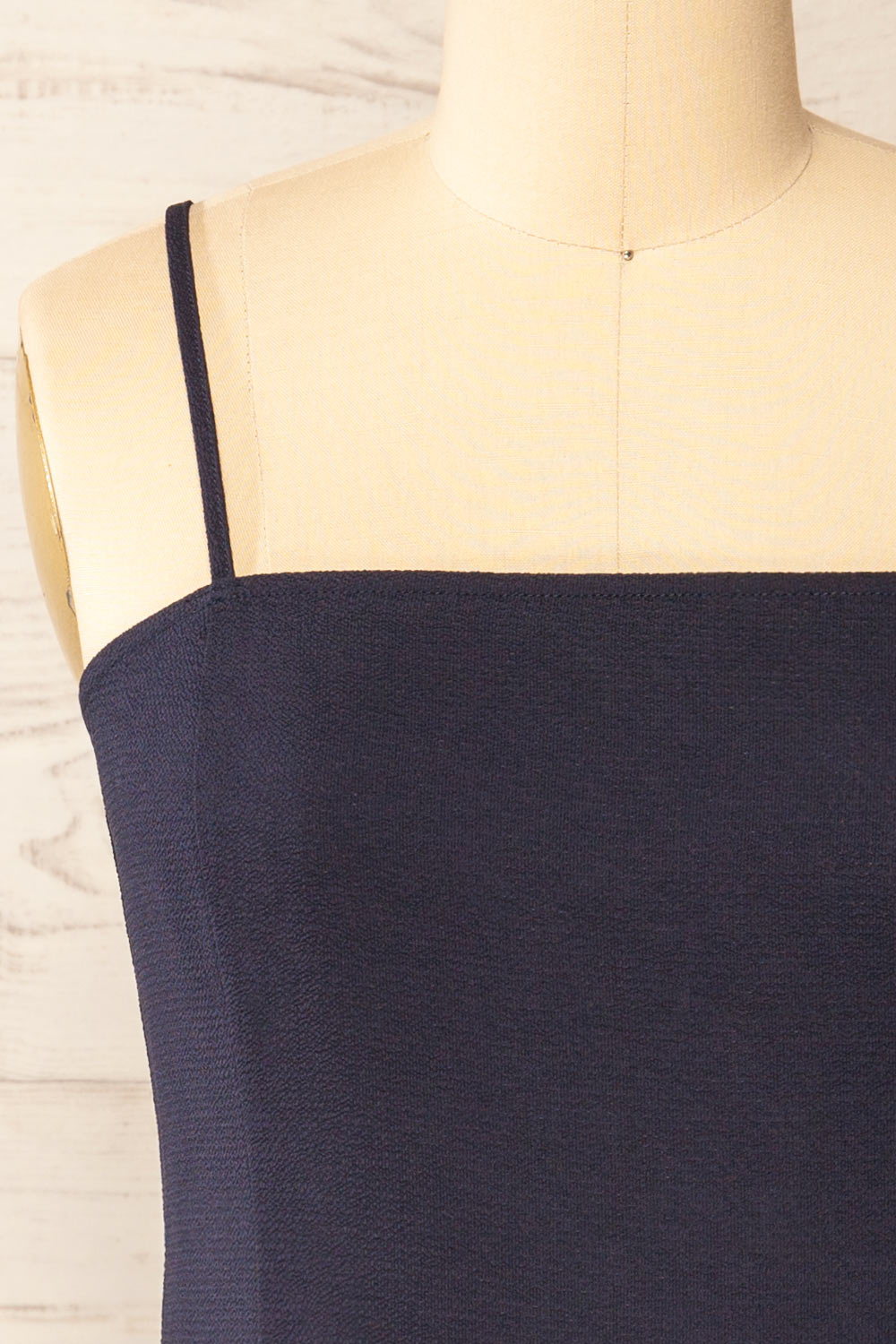 Beaucaire Navy Short Dress w/ Thin Straps | La petite garçonne front close-up