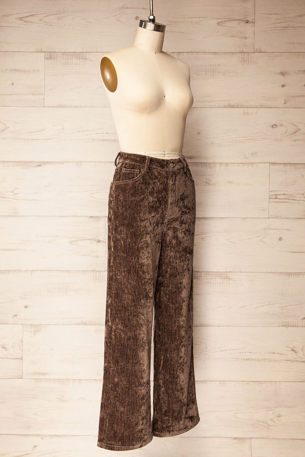 Beawar | Pantalon en Velours Brun à Taille Haute