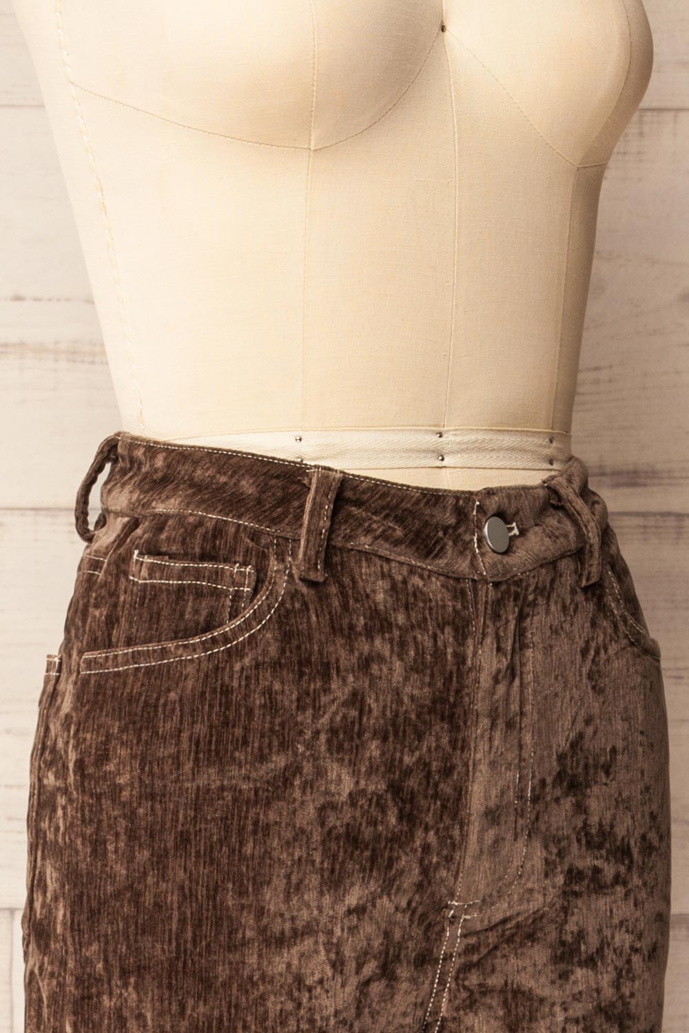 Beawar | Pantalon en Velours Brun à Taille Haute