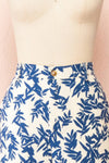 Beckham Ivory & Blue High-Waisted Patterned Pants | Boutique 1861 side close-up