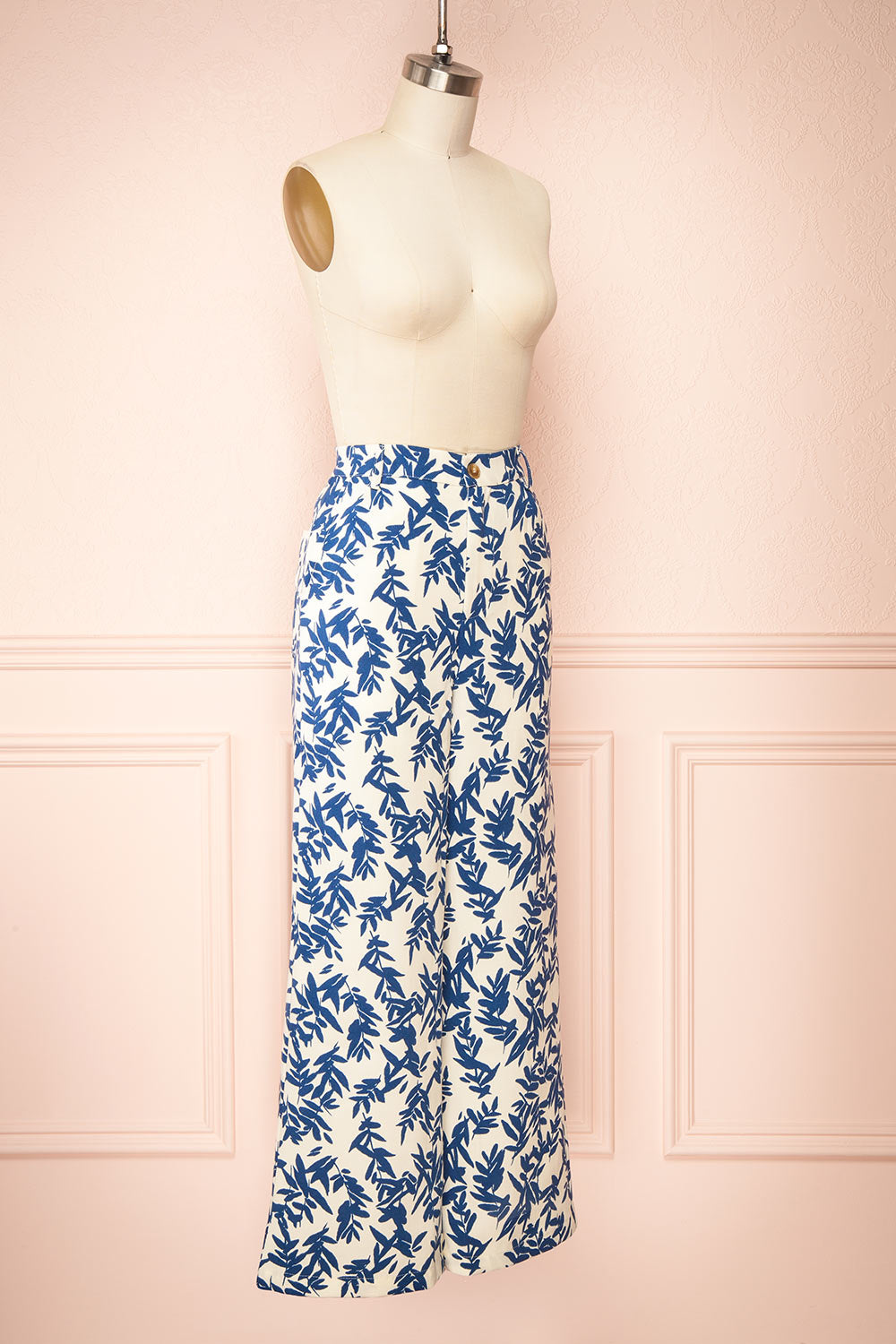 Beckham Ivory & Blue High-Waisted Patterned Pants | Boutique 1861 side view