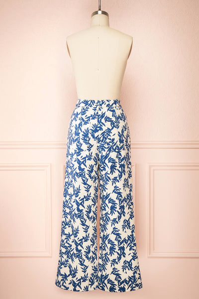 Beckham Ivory & Blue High-Waisted Patterned Pants | Boutique 1861 back view