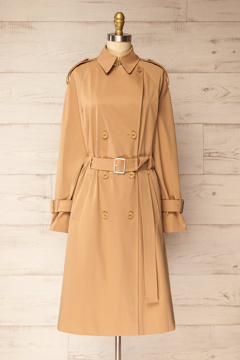 Beckie Long Beige Coat with Belt | La petite garçonne front