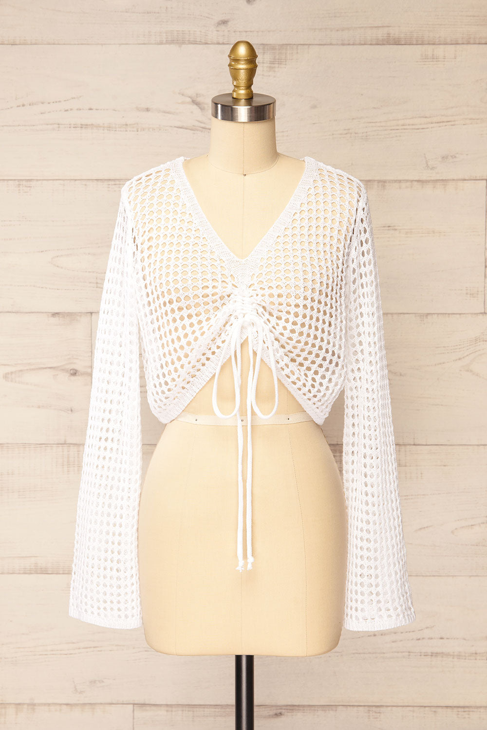Becky White Crochet Top w/ Drawstrings | La petite garçonne tied view