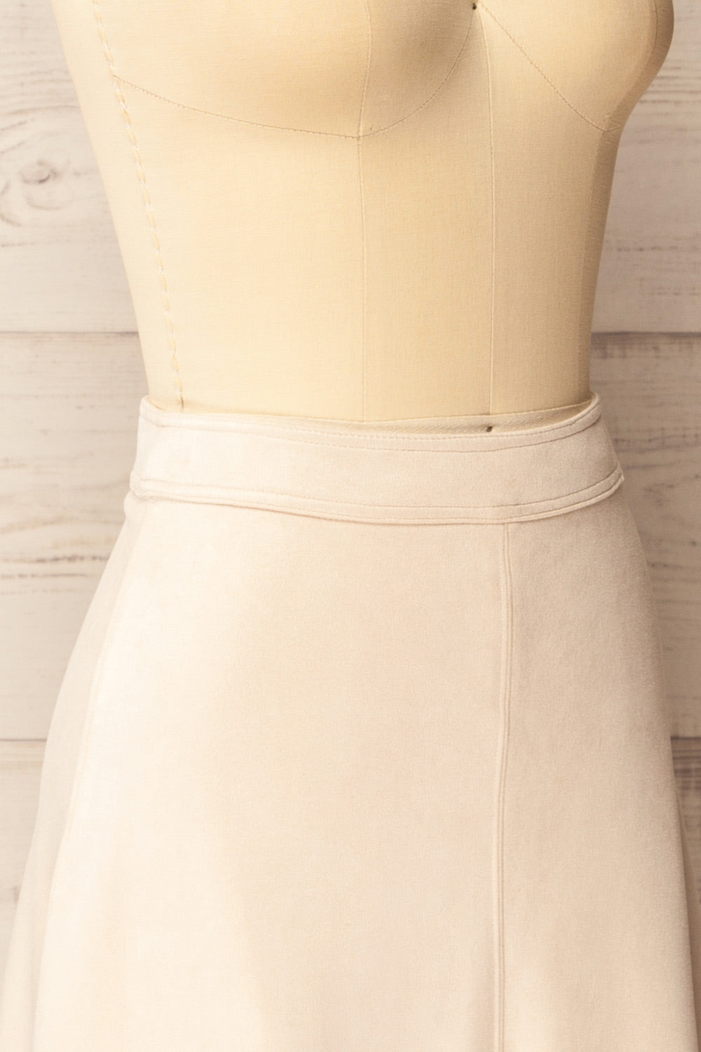Belize Beige Faux Suede Midi Skirt | La petite garçonne side close-up