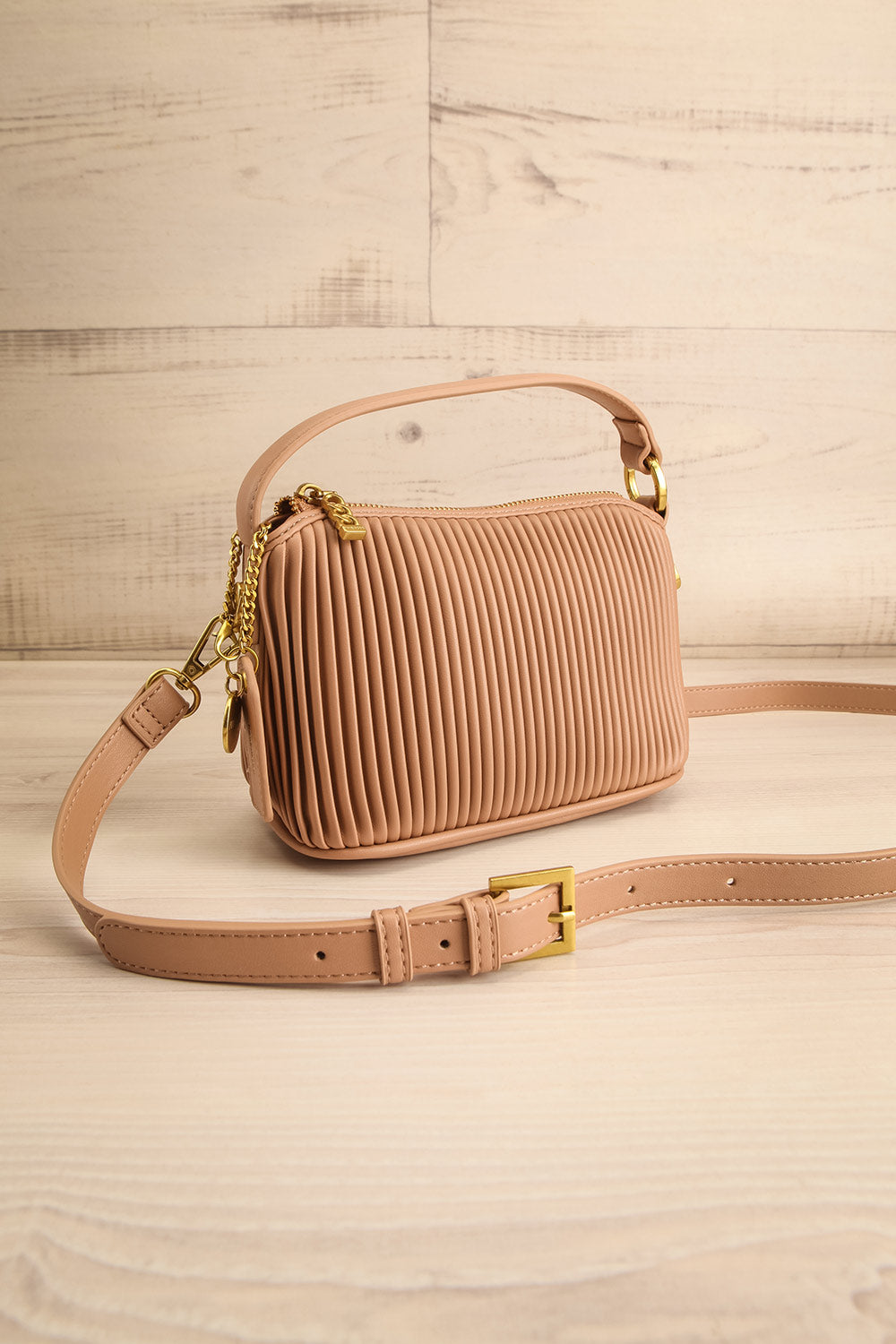 Bella Beige Vegan Leather Pleated Handbag | La petite garçonne side view