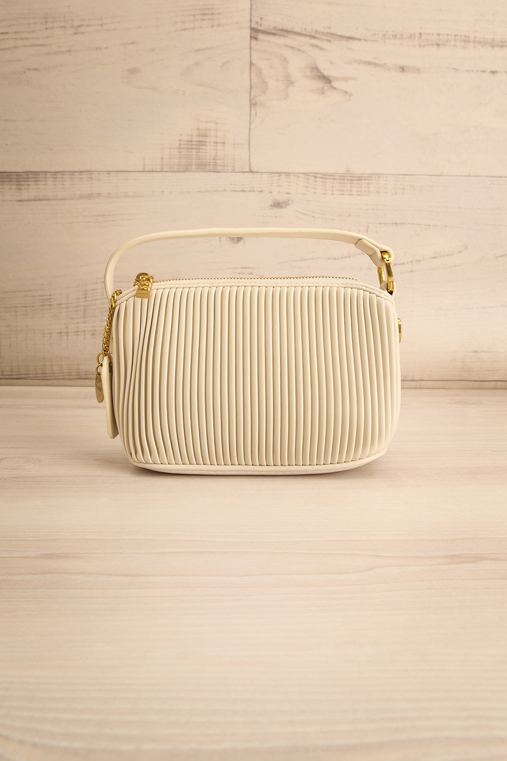 Bella Ivory Vegan Leather Pleated Handbag | La petite garçonne front view
