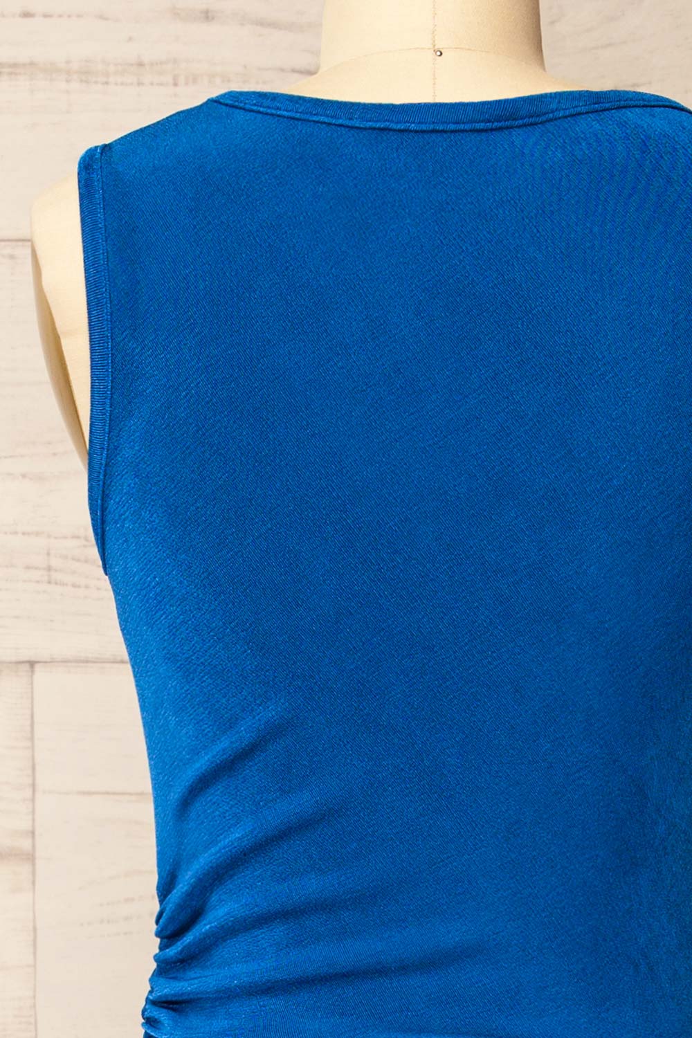 Belleville Sleeveless Ruched Maxi Blue Dress | La petite garçonne back