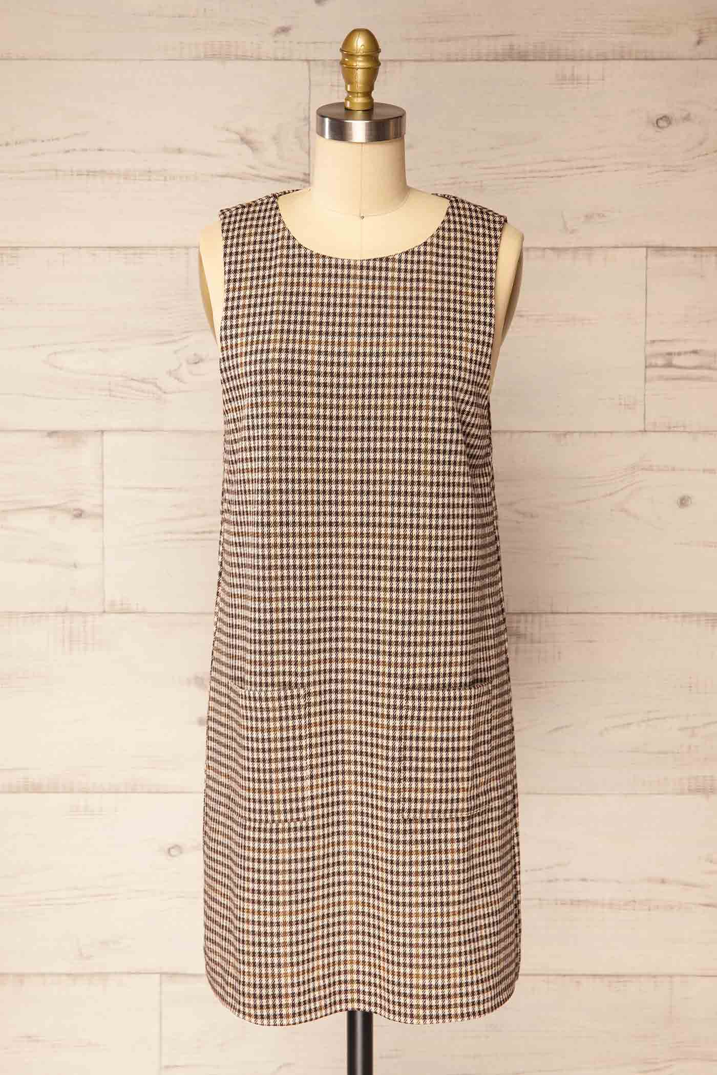 Bellingen Short Sleeveless Tartan Dress with Pockets | La petite garçonne front