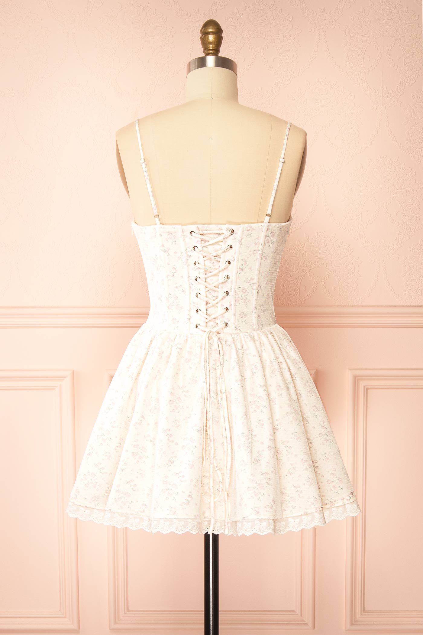 Belvina Short Ivory Corset Dress with Lace Trims | Boutique 1861 back view
