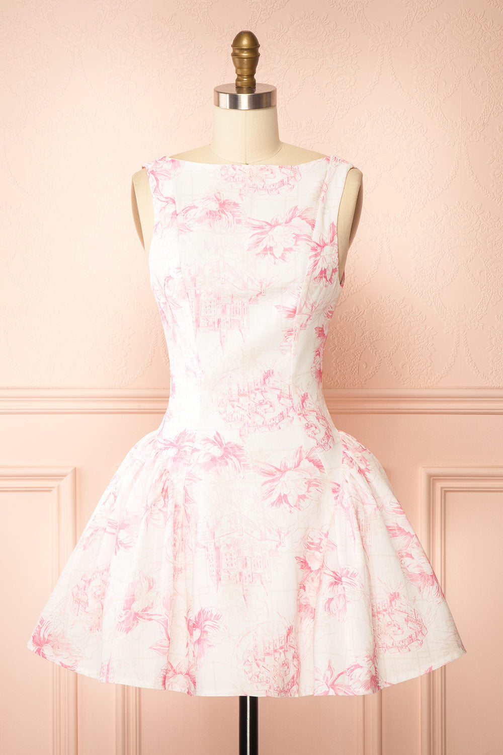 Berbis Basque Waist Dress with Pink Print | Boutique 1861 front view