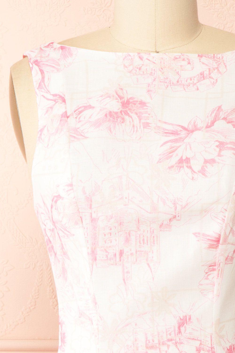 Berbis Basque Waist Dress with Pink Print | Boutique 1861 front