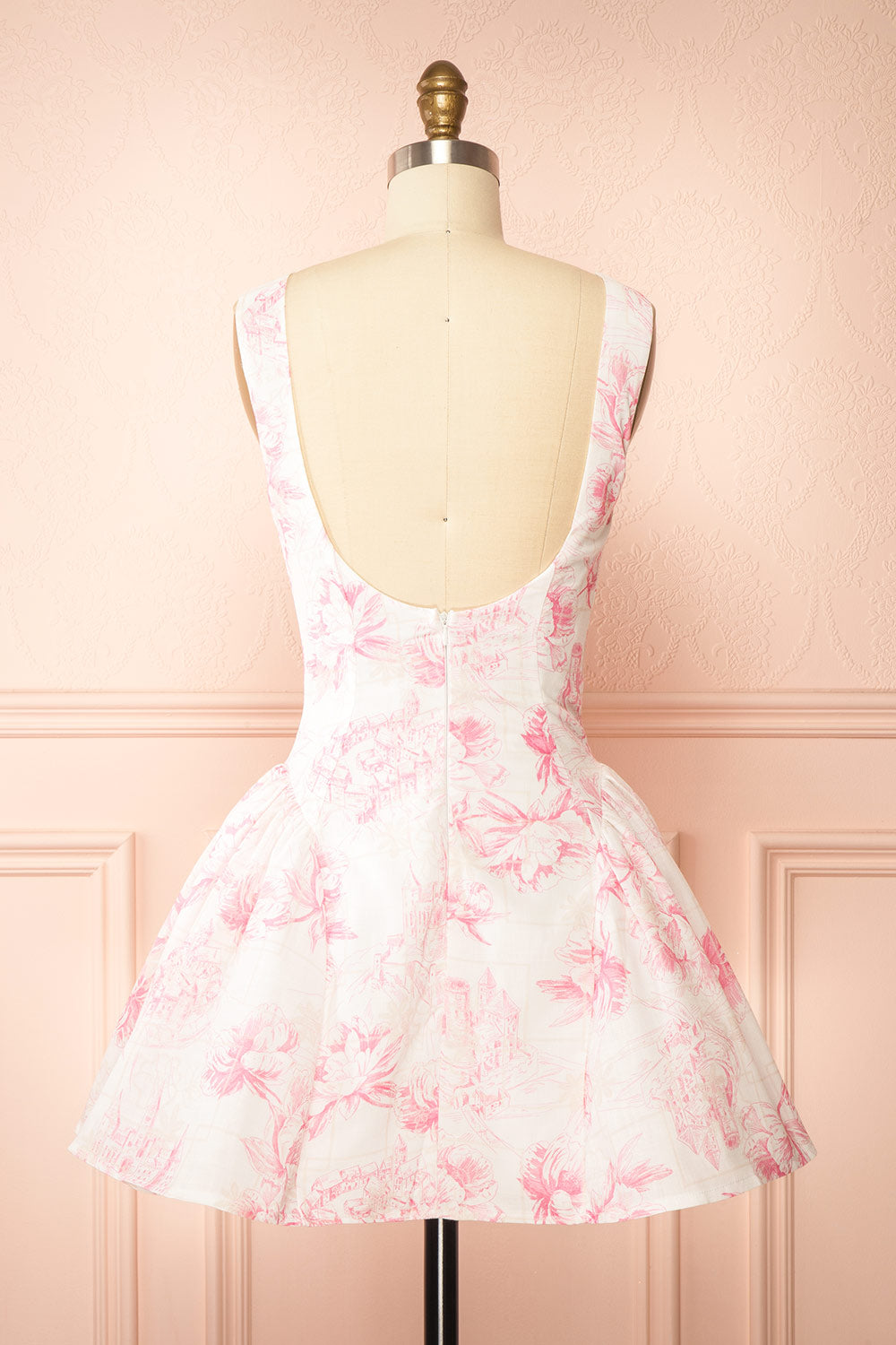 Berbis Basque Waist Dress with Pink Print | Boutique 1861 back view