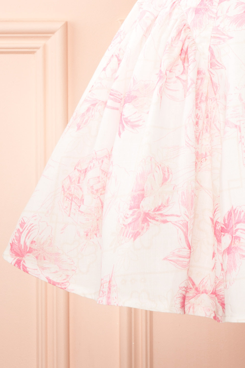 Berbis Basque Waist Dress with Pink Print | Boutique 1861 bottom