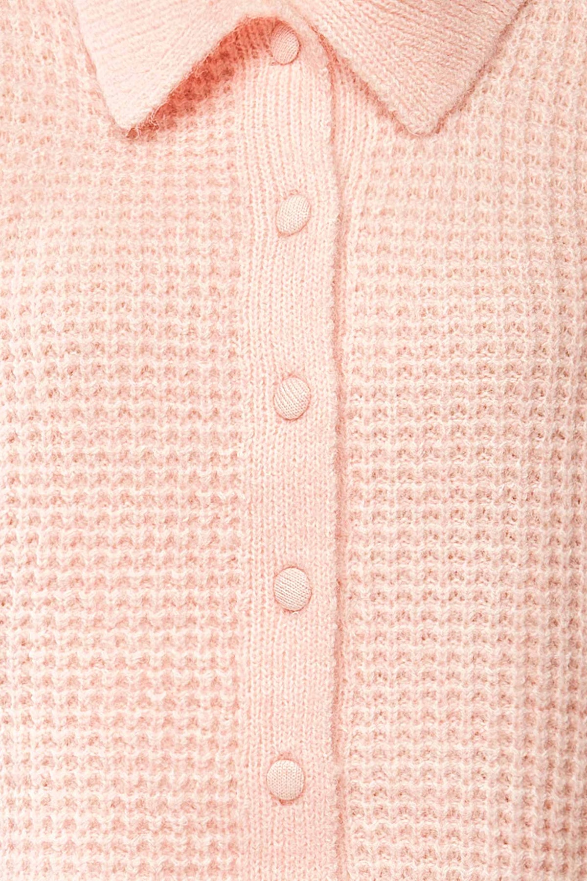 Bercien Pink | Waffle-Knit Cardigan with Shirt Collar