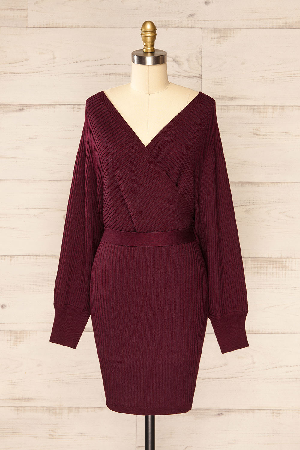 Bergame Burgundy Knitted Wrap Dress | La petite garçonne front view