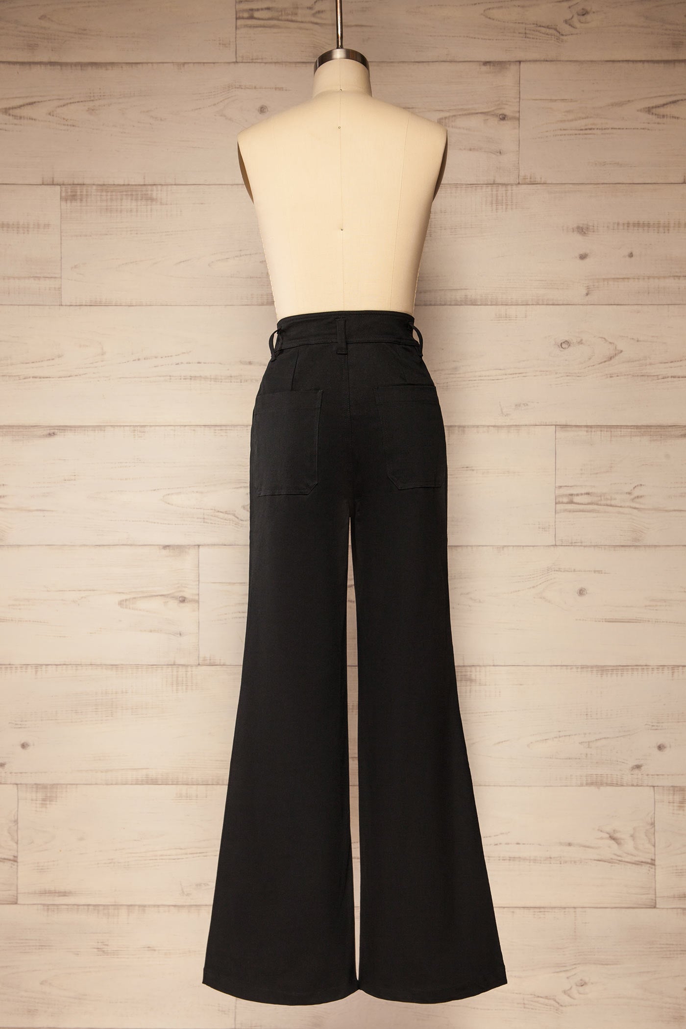 back view of Bermagui Black Wide-Leg Denim Pants with Patch Pockets at La petite garçonne