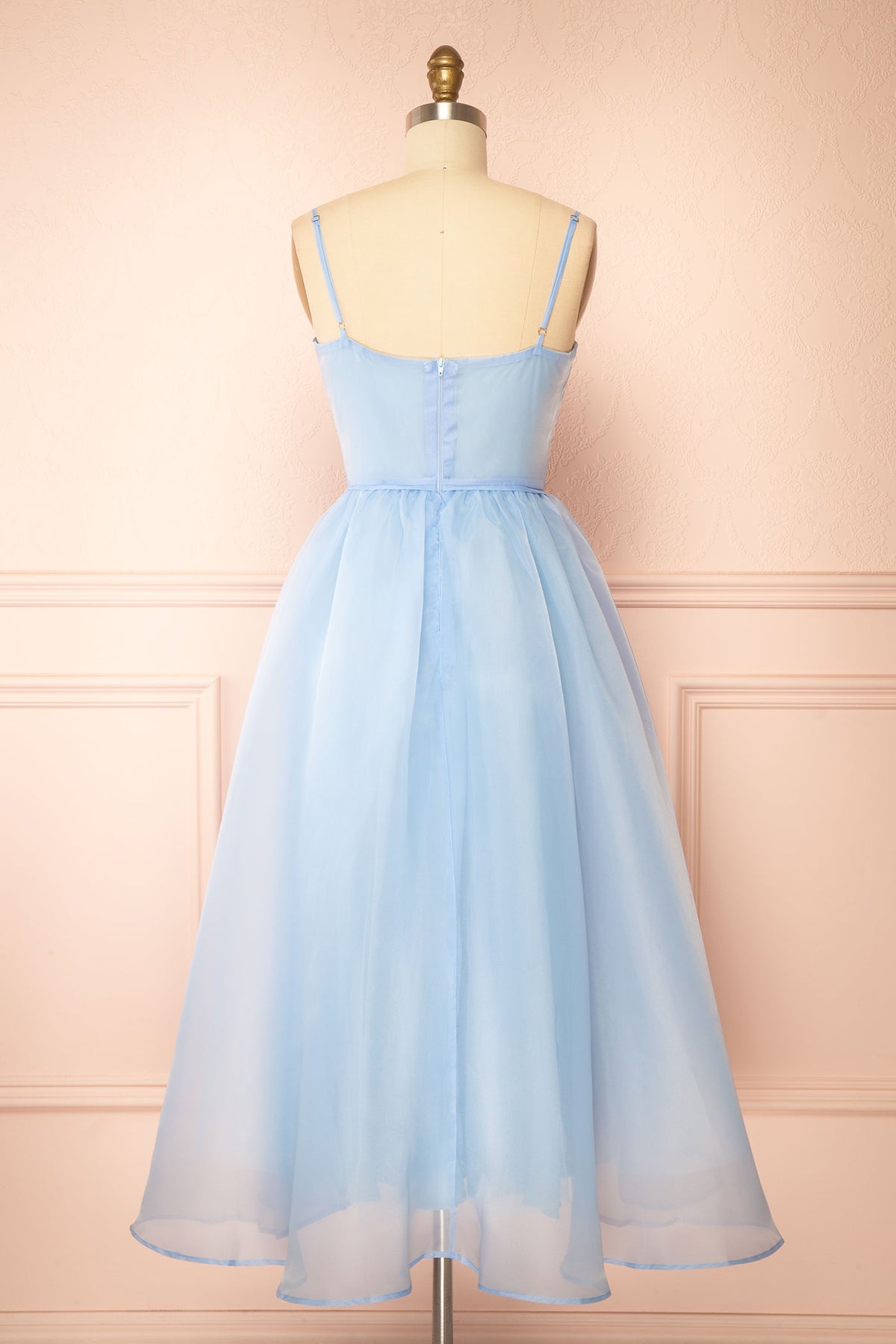 Berthia Light Blue Corset Organza Midi Dress | Boutique 1861 back