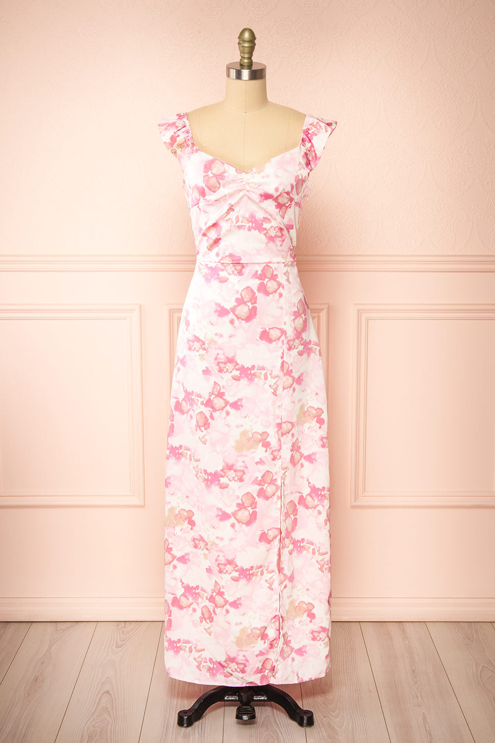 Bessie Pink Patterned Maxi Dress | Boutique 1861 front view