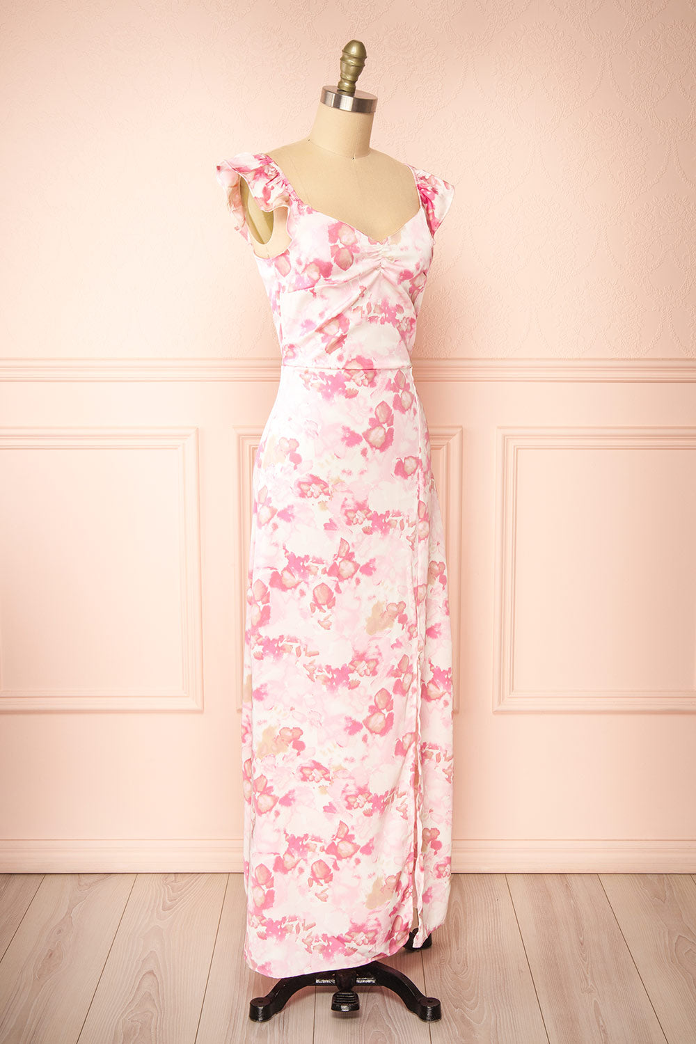 Bessie Pink Patterned Maxi Dress | Boutique 1861  side view