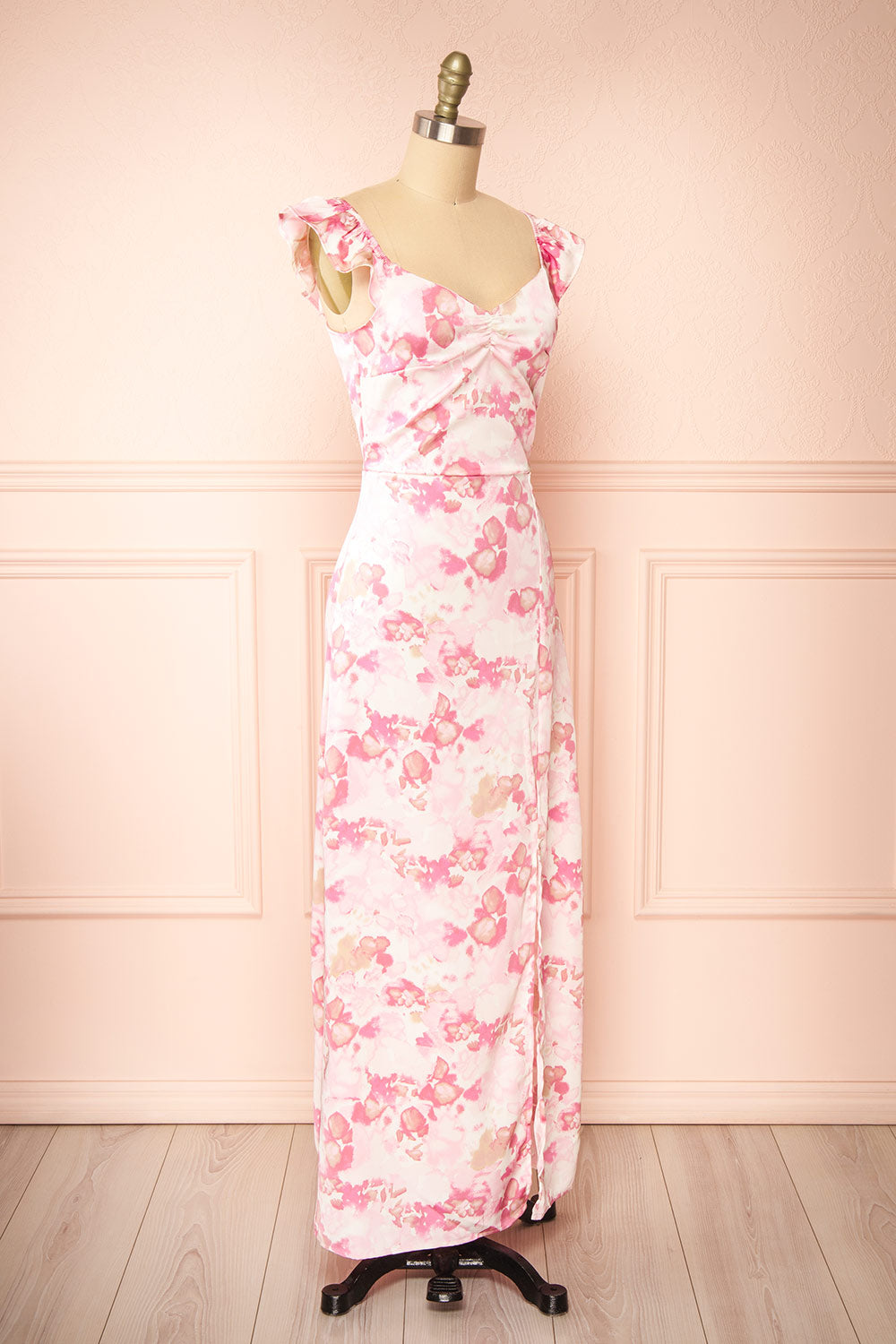 Bessie Pink Patterned Maxi Dress | Boutique 1861 side view