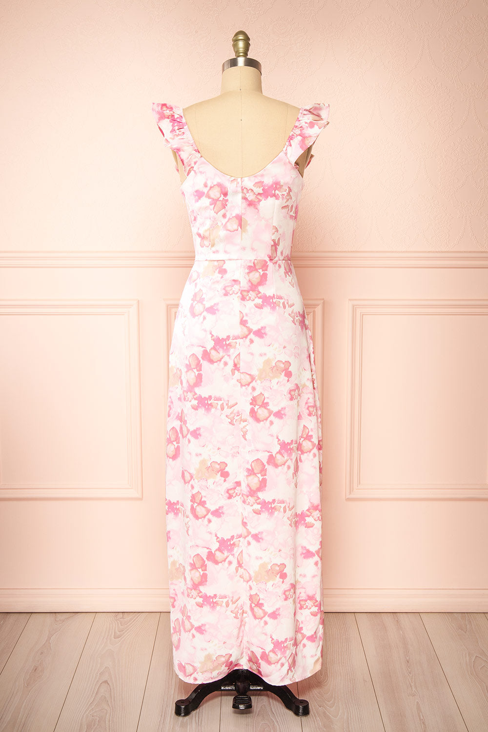 Bessie Pink Patterned Maxi Dress | Boutique 1861 back view