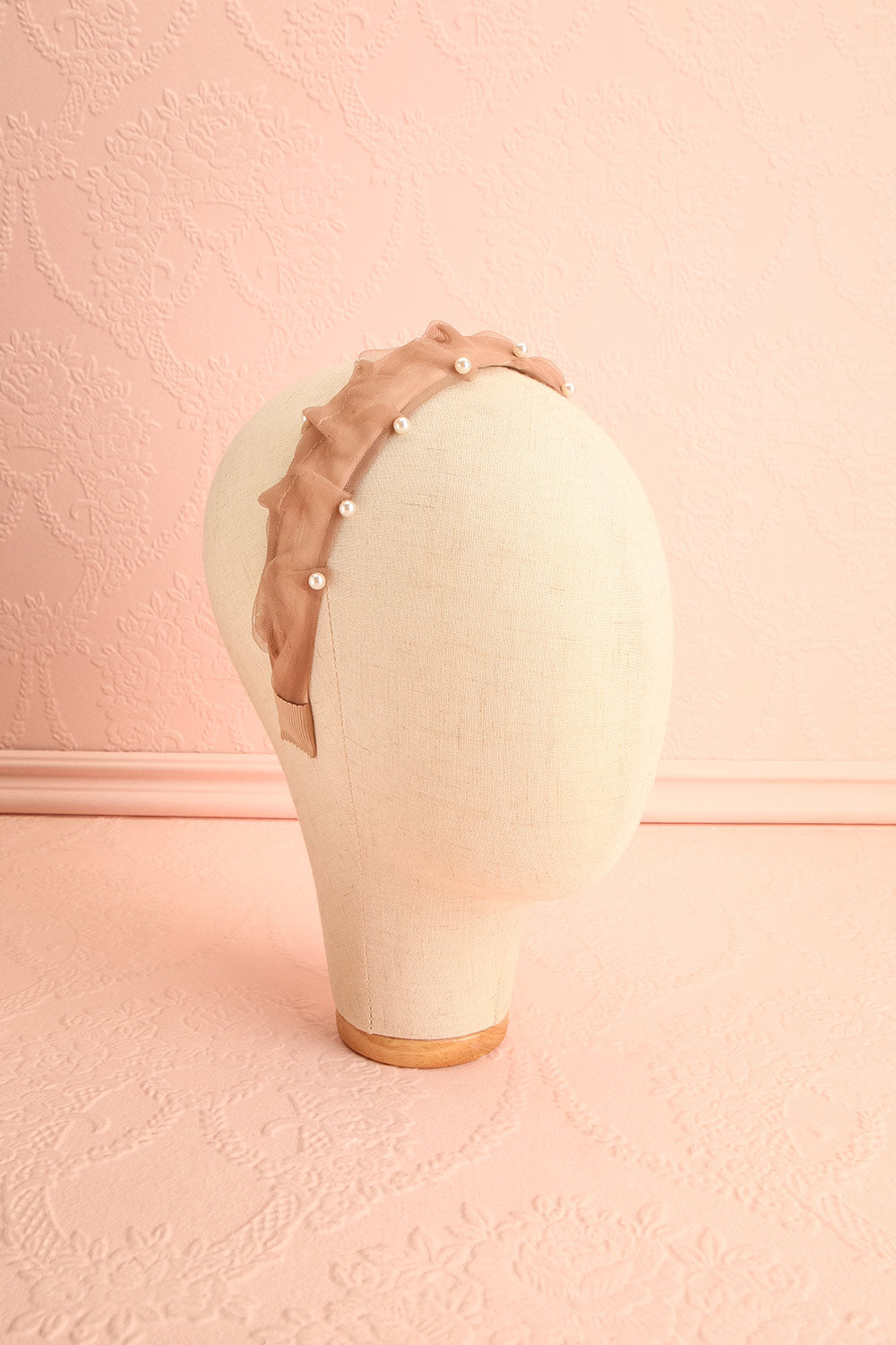 Bessy Taupe Headband w/ Tulle & Pearls | Boutique 1861
