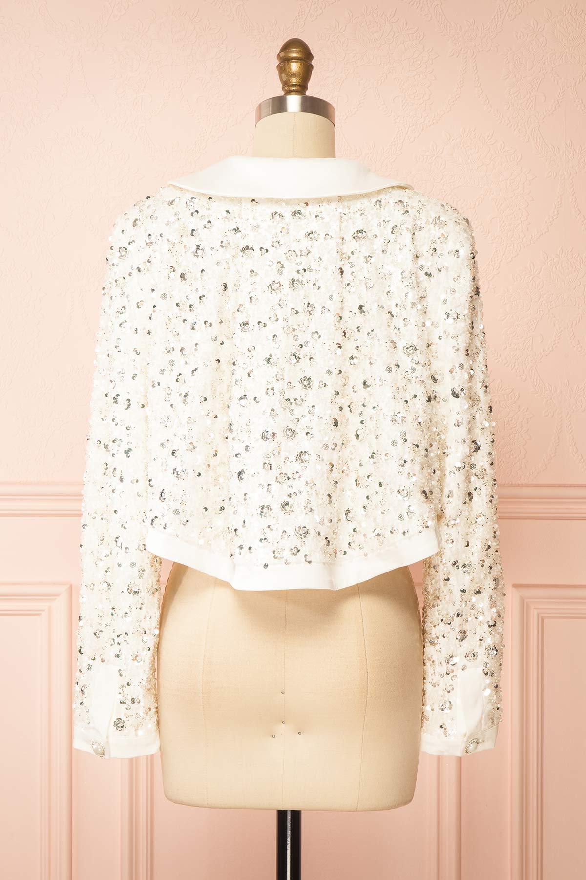 Back view of Bethiele Ivory Open-Front Blazer with Sequins at Boudoir 1861