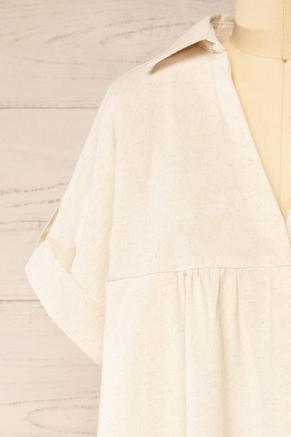 Betrice Beige Oversized Button-Up Linen Dress | La petite garçonne front