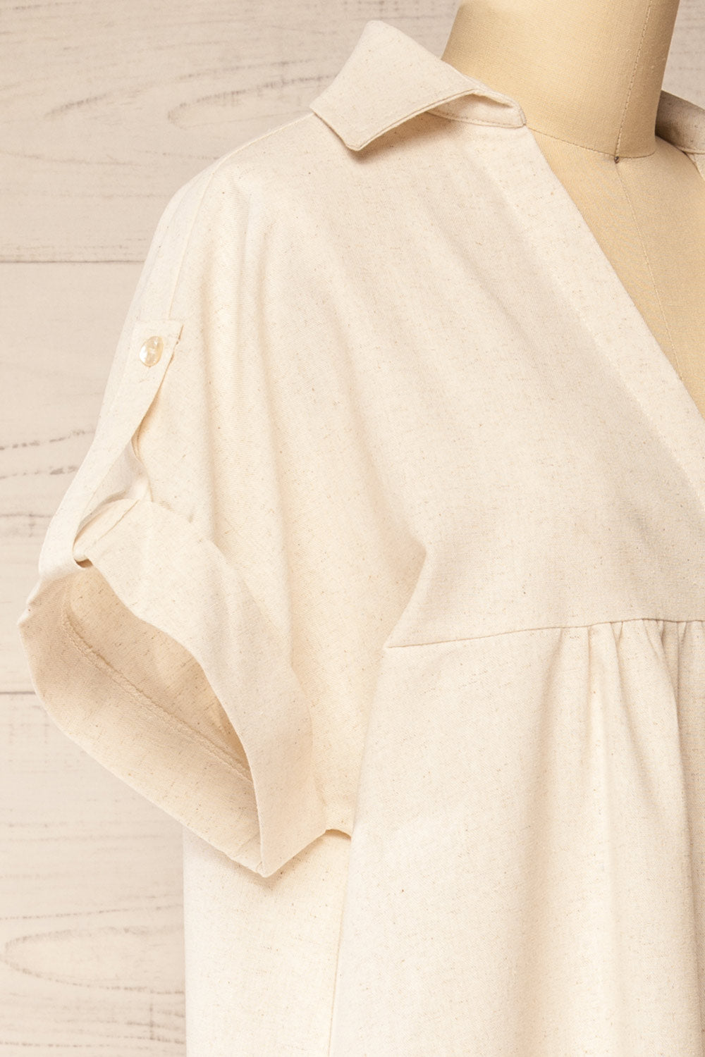 Betrice Beige Oversized Button-Up Linen Dress | La petite garçonne side