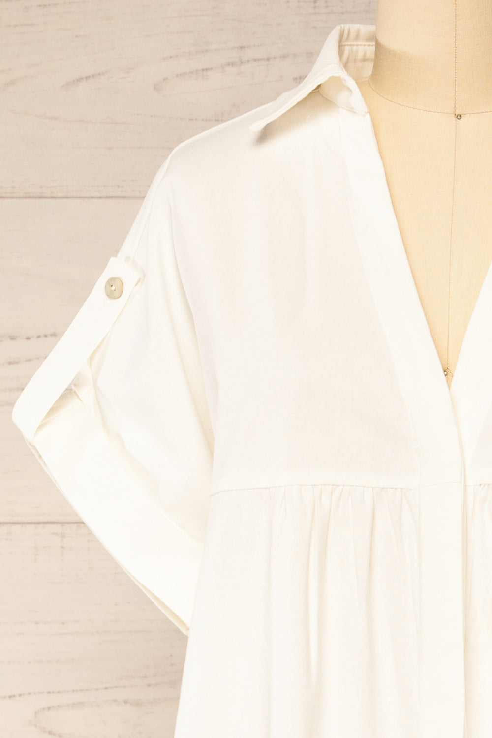 Betrice Ivory Oversized Button-Up Linen Dress | La petite garçonne front