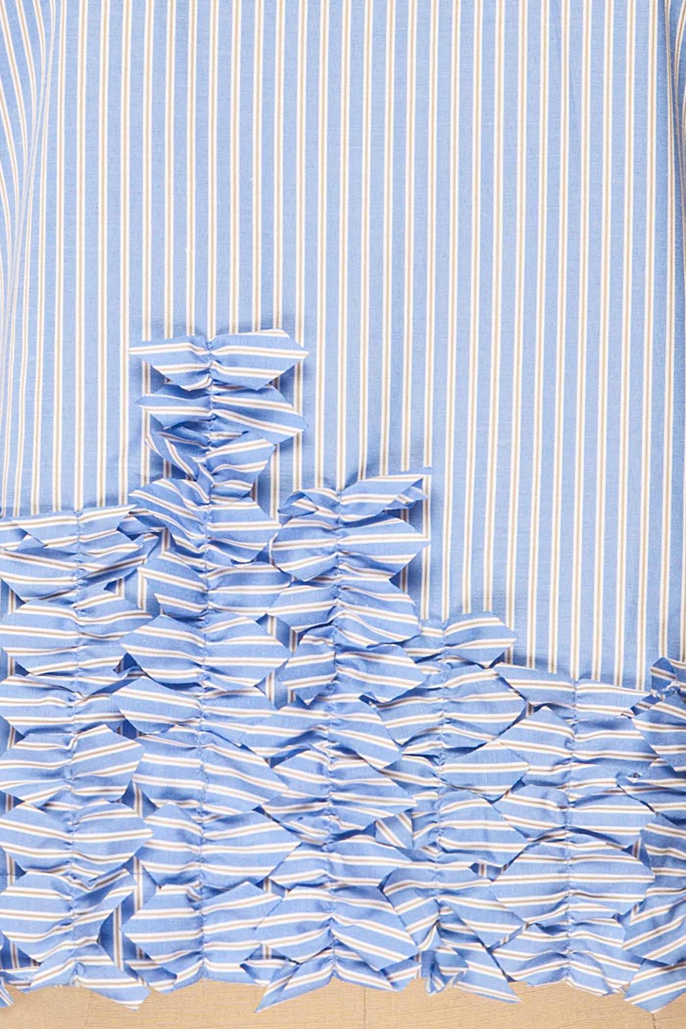 Betul Blue and White Striped Ruffle Hem Cap Sleeve Top | La petite garçonne fabric