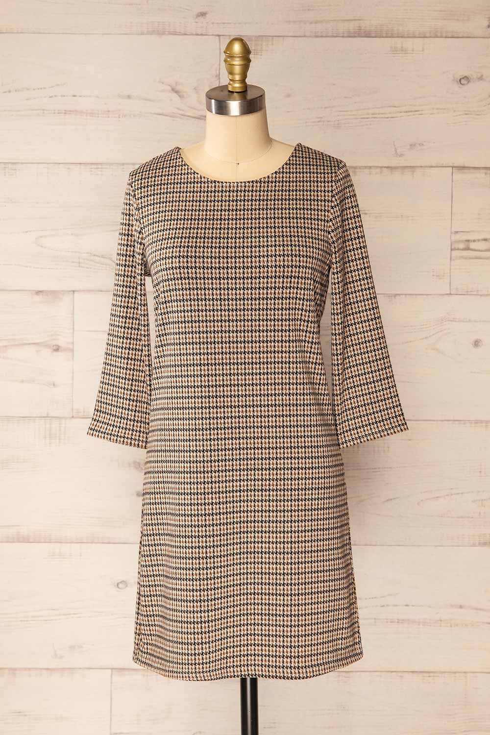 Bezaha Short Houndstooth Dress w/ 3/4 Sleeves | La petite garçonne front view