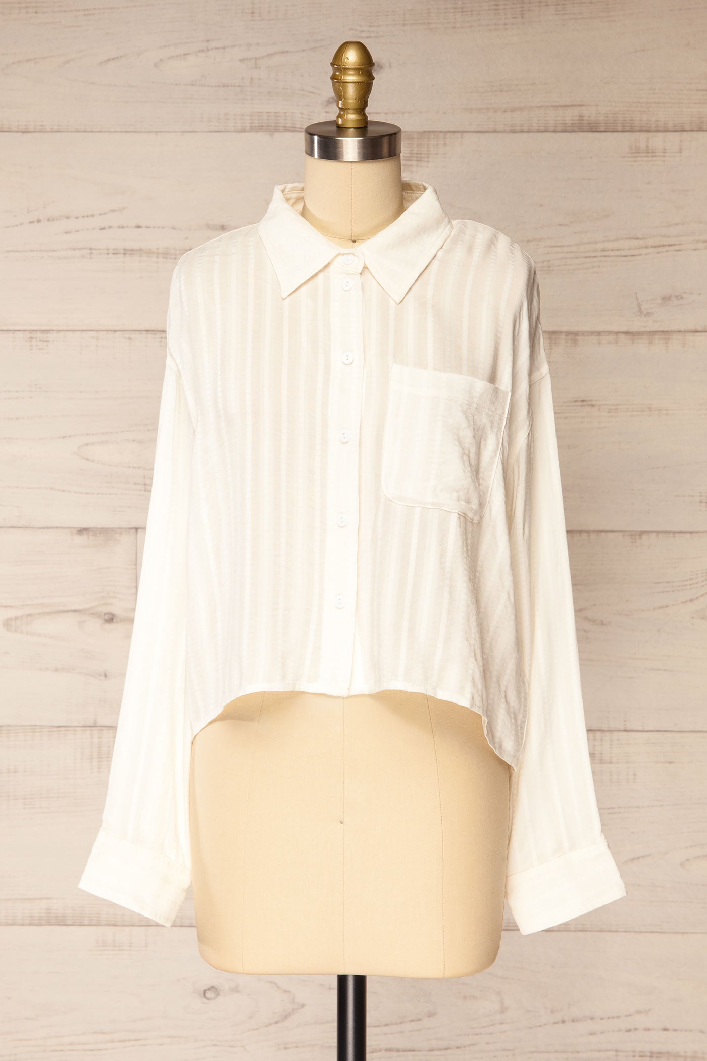 Bhilai Ivory Striped and Cropped Button-Down Shirt | La petite garçonne front