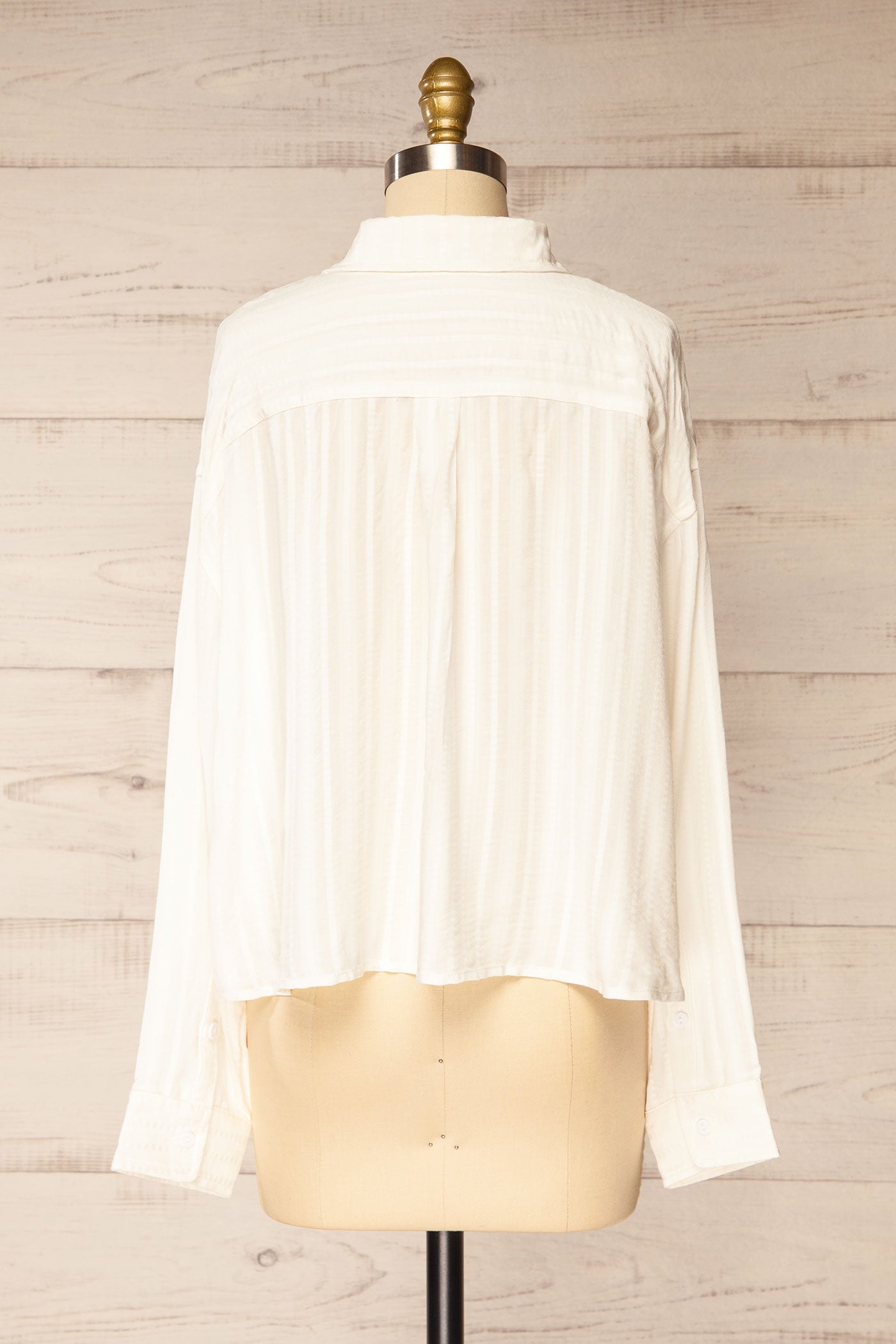 Bhilai Ivory Striped and Cropped Button-Down Shirt | La petite garçonne back