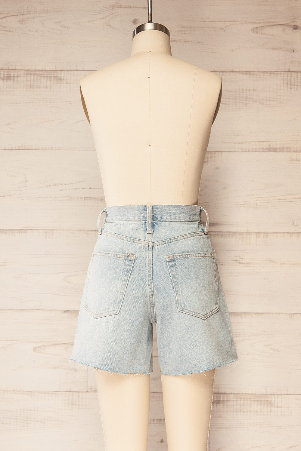 Bhopal High-Waisted Blue Denim Shorts | La petite garçonne back view