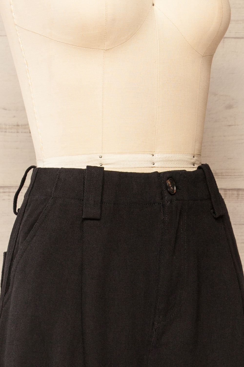 Bibury Black Wide Denim Leg Pants | La petite garçonne side close-up