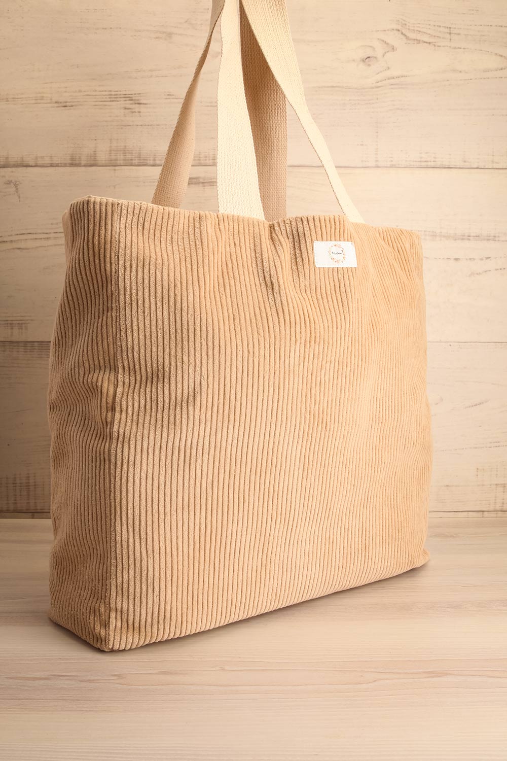 Bienveillant Beige Corduroy Tote Bag | La petite garçonne side view