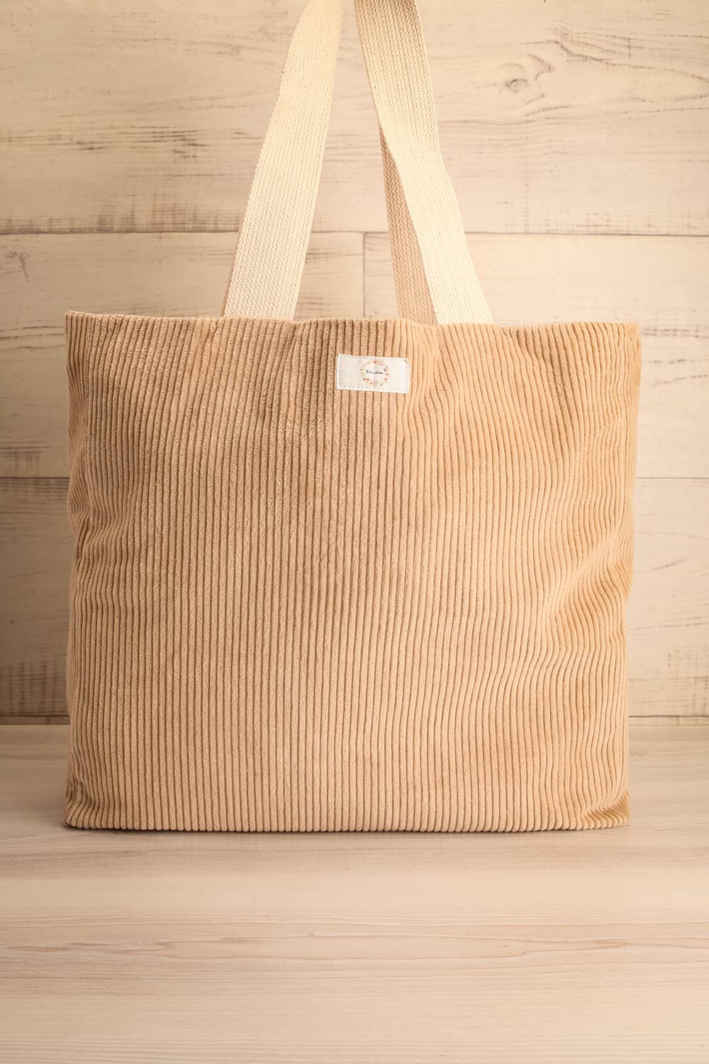 Bienveillant Beige Corduroy Tote Bag | La petite garçonne front