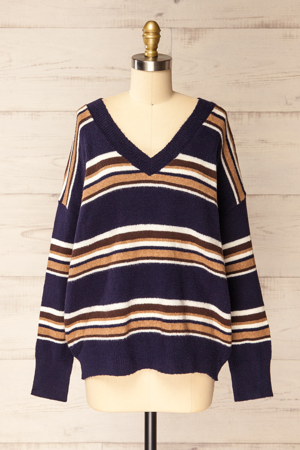 Birethanti Striped and V-Neck Sweater | La petite garçonne front view