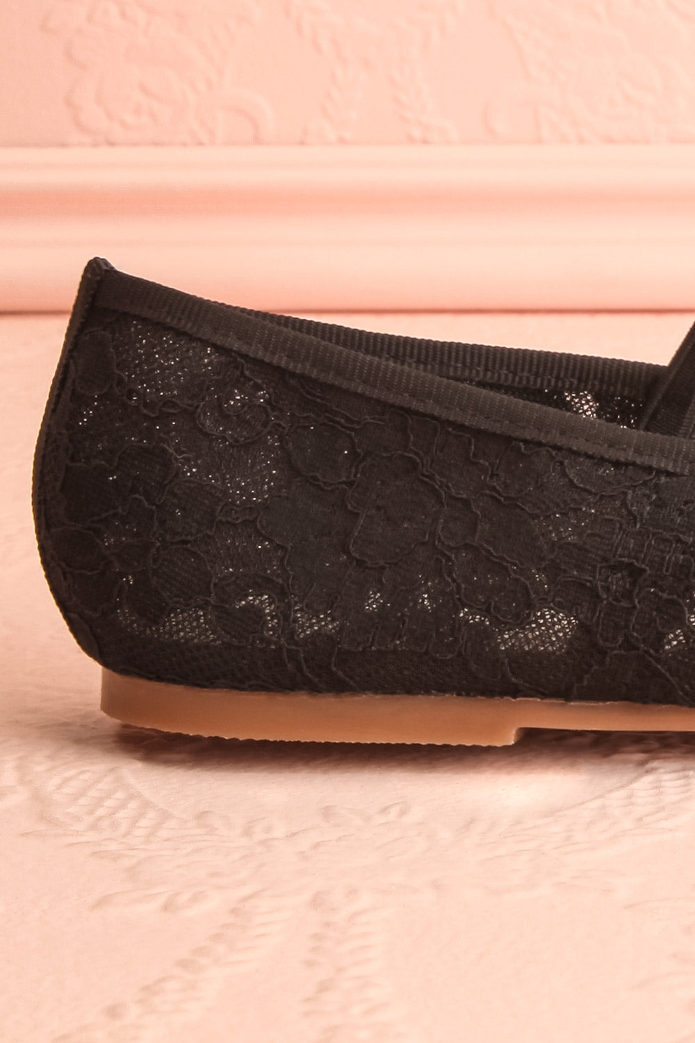 Bisbee Black Lace Ballet Flats | Boutique 1861 side back close-up