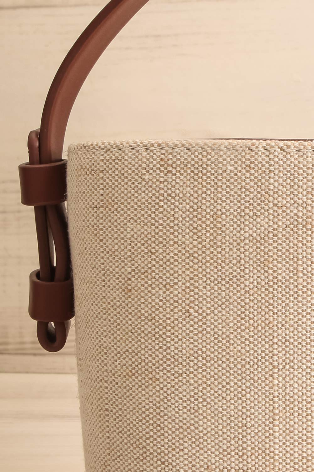 Biscotte Bucket Bag w/ Top Handle & Removable Strap front close-up