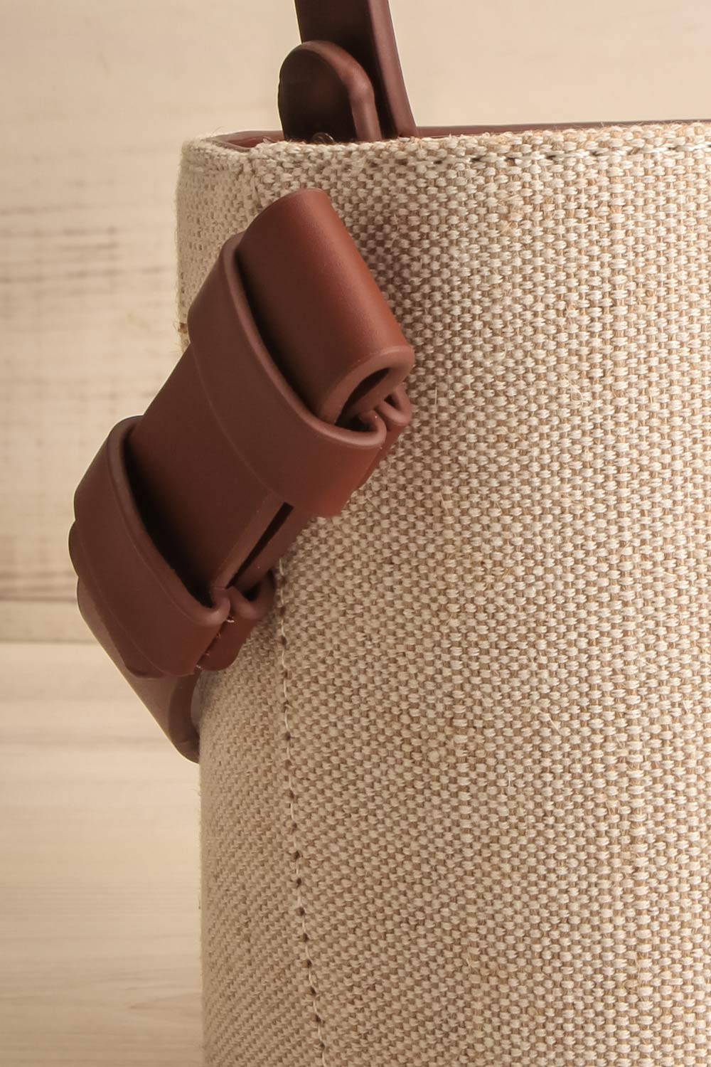 Biscotte Bucket Bag w/ Top Handle & Removable Strap front close-up