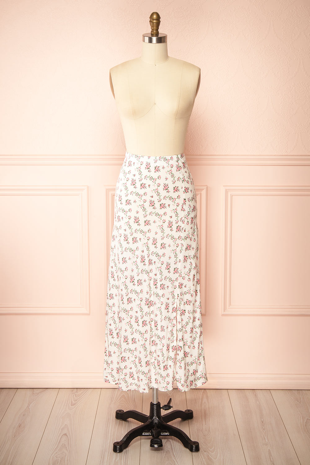Bithia Pink Long White Skirt with Floral Pattern | Boutique 1861 front view