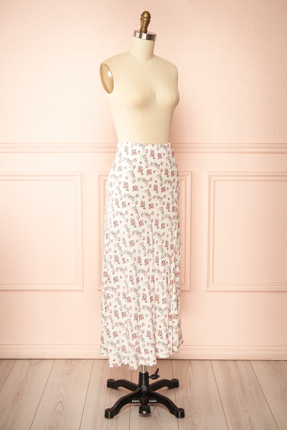 Bithia Pink Long White Skirt with Floral Pattern | Boutique 1861 side view