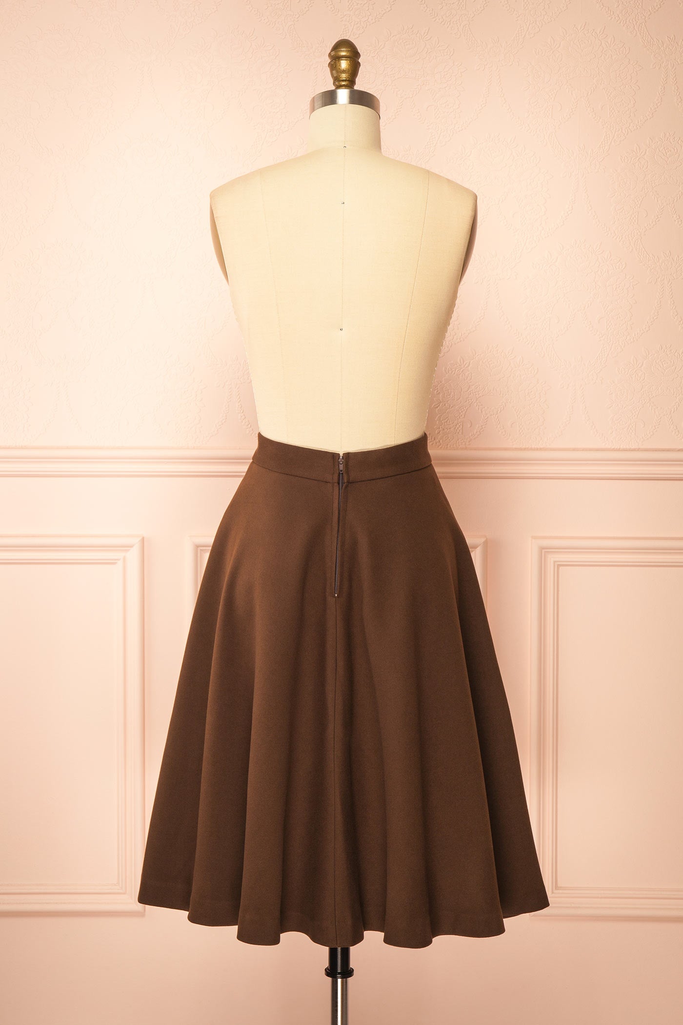back view of Blaise Brown High-Waisted Midi Skirt with Pockets at Boutique 1861