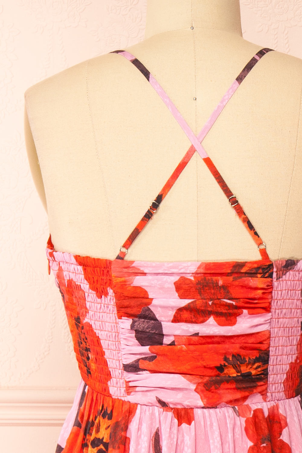 Bloomia Pink Floral A-Line Midi Dress | Boutique 1861 back