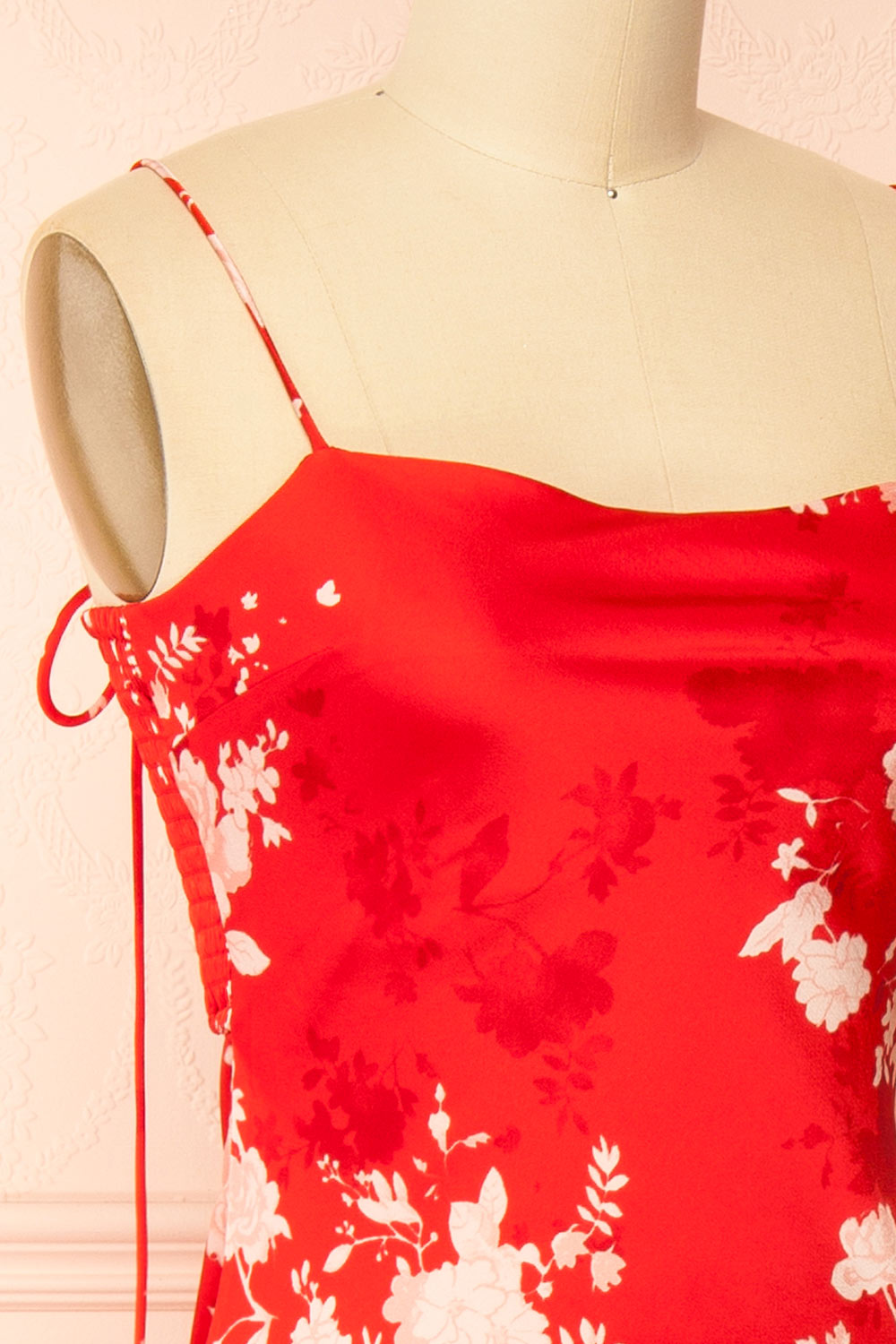 Bobbi Red Floral Fitted Midi Dress | Boutique 1861 side