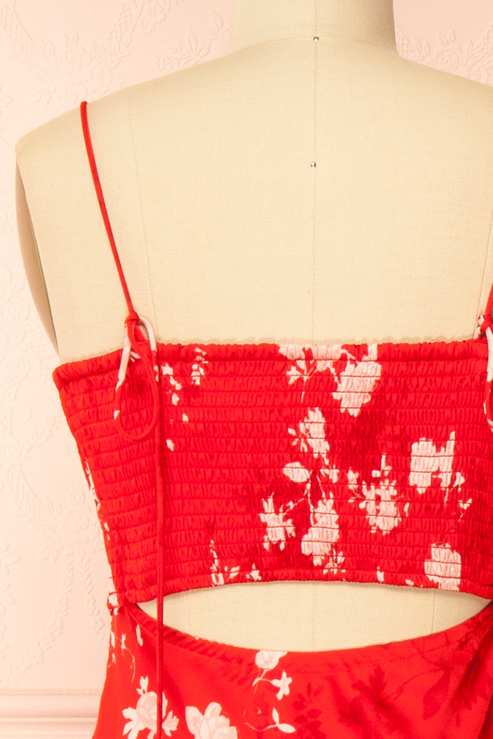 Bobbi Red Floral Fitted Midi Dress | Boutique 1861 back